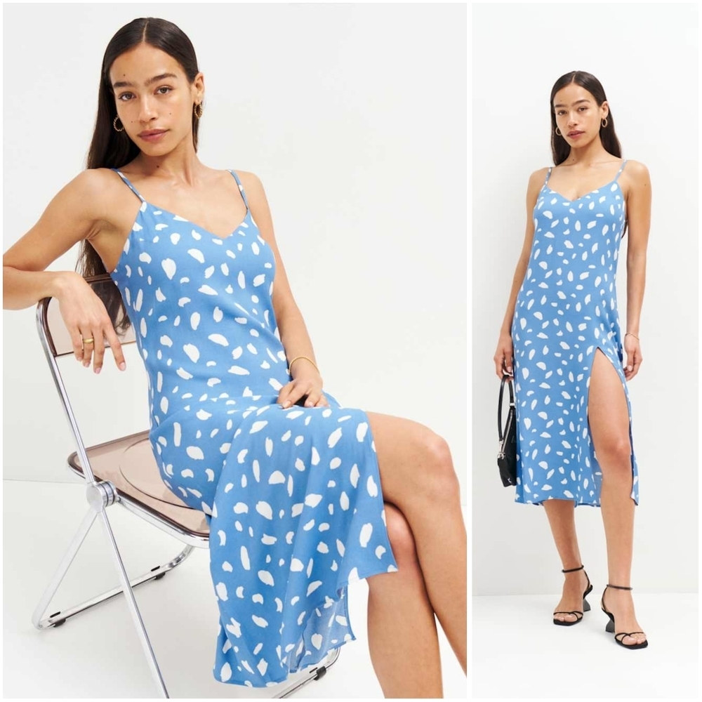 Reformation Crimini Midi Sun Dress in Wave Blue White 6 Sundress NWT New